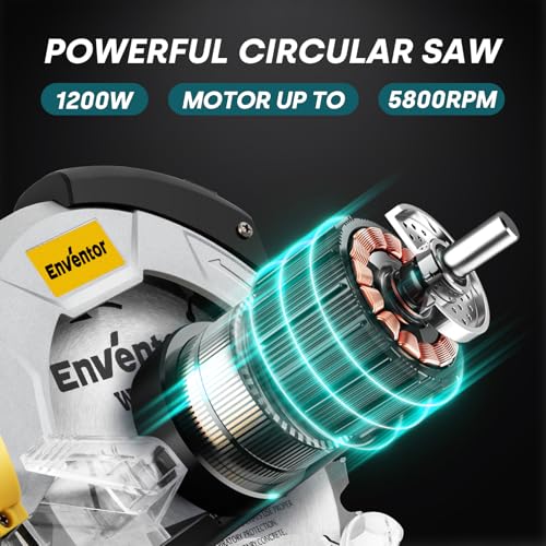 Enventor 7-1/4-Inch Circular Saw, 10A Pure Copper Motor Electric Circular Saws with Laser Guide, 2 Blade Saws (40T/24T), Adjust Cutting Angle from 0° to 90°, Single Handed Bevel, 5800RPM, Blue - Image 3