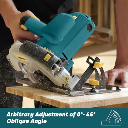 Enventor 7-1/4-Inch Circular Saw, 10A Pure Copper Motor Electric Circular Saws with Laser Guide, 2 Blade Saws (40T/24T), Adjust Cutting Angle from 0° to 90°, Single Handed Bevel, 5800RPM, Blue - Image 5