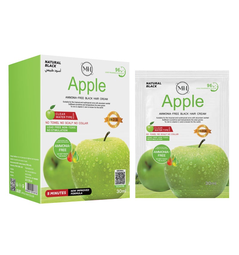 MH Apple Ammonia Free Hair Colour Cream Natural Black Gentle, Moisturizing, Fade-Resistant, Easy At-Home Use 10 X 30 ml - Image 1