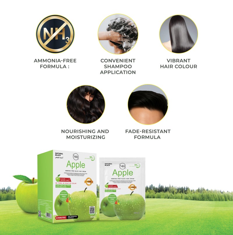MH Apple Ammonia Free Hair Colour Cream Natural Black Gentle, Moisturizing, Fade-Resistant, Easy At-Home Use 10 X 30 ml - Image 2