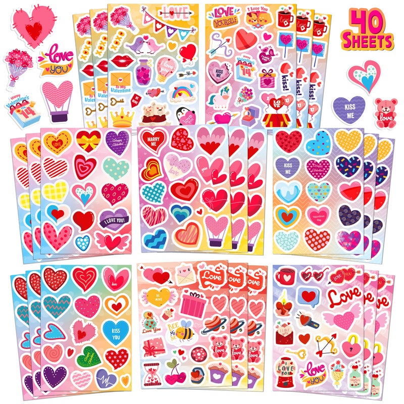 Linaye Valentines Heart Stickers For Kids  40 Sheets Cute Valentines Day Stickers Bulk  665Pcs Heart Stickers Happy Valentines Love Stickers Sheets For Boys Girls Valentines Party Favors Supplies - Image 1