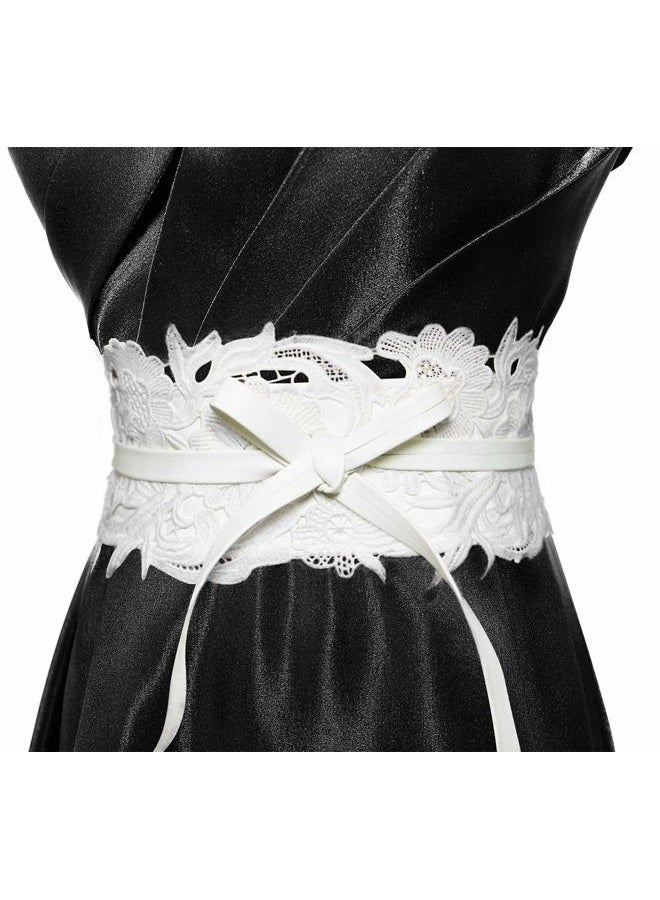 Lovful Womens Faux Leather Lace Wrap Around Obi Belt Waist Boho Band Wide Belts, White, M - Image 1