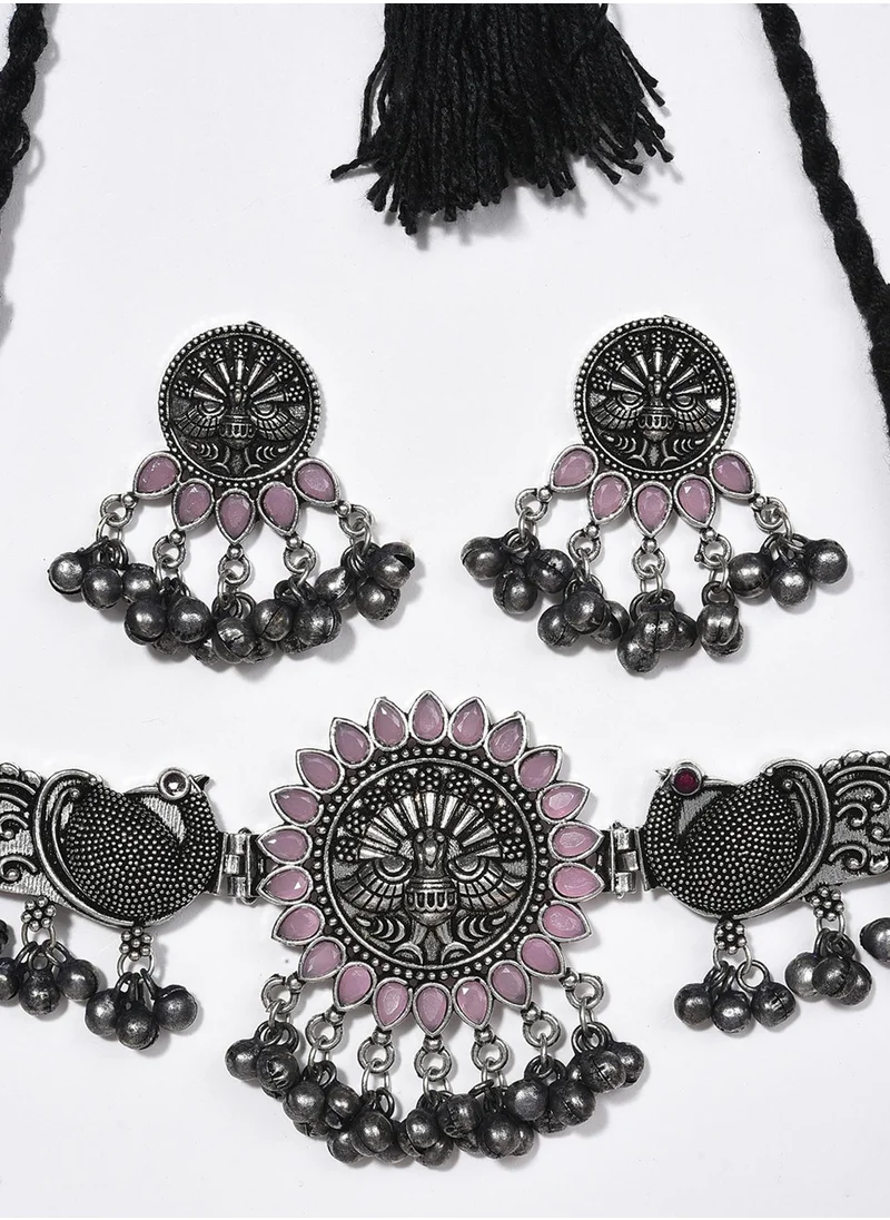 سوهي Oxidised Pink Stone Studded Choker Set
