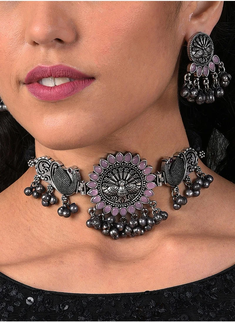 سوهي Oxidised Pink Stone Studded Choker Set