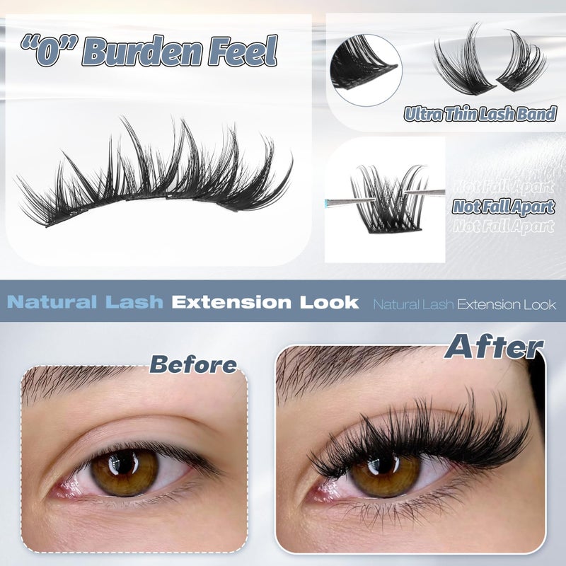 ALICE Lash Clusters Wispy Eyelash Clusters Short 10-14mm Cluster Eyelash Extensions Natural Volume Lash Extensions Thin Band DIY Individual Lashes - Image 4