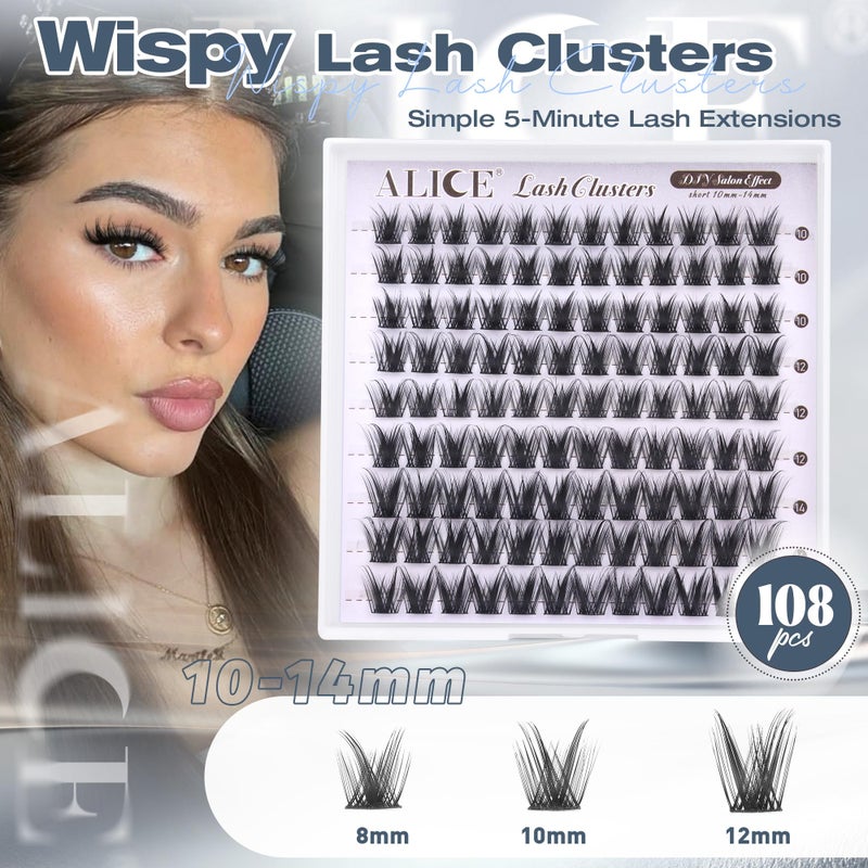 ALICE Lash Clusters Wispy Eyelash Clusters Short 10-14mm Cluster Eyelash Extensions Natural Volume Lash Extensions Thin Band DIY Individual Lashes - Image 2