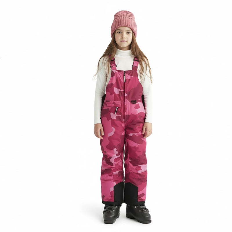 Arctic Quest Boys Girls Unisex Classic Ski & Snow Bib Overall Winter Snowsuit Water-Resistant Windproof Outdoor Rain Bib, Pink Camo, 5-6 - Image 1