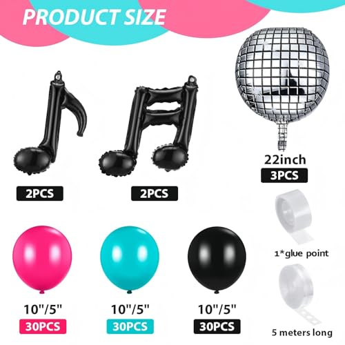 Skylety Music Balloons Birthday Balloon Garland Arch Kit 5 Inch 10 Inch Rose Red Blue Black Latex Music Note Foil Balloon for Karaoke Birthday DecorClassic Series - Image 2