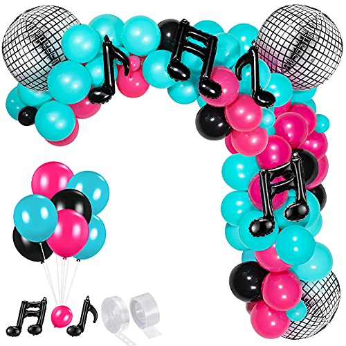 Skylety Music Balloons Birthday Balloon Garland Arch Kit 5 Inch 10 Inch Rose Red Blue Black Latex Music Note Foil Balloon for Karaoke Birthday DecorClassic Series - Image 1