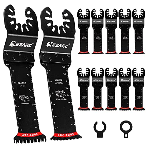 EZARC Oscillating Saw Blades - 10 PCS Extra-Long Reach Arc Edge Multitool with Japanese Teeth, CRV and Bi-Metal Clean Cut for Wood Metal, Universal Quick Release Tool Kits - Image 1