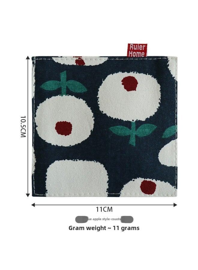 Printed Coaster Japanese Fabric Coaster Double Layer Mug Coaster Tea Coaster Heat Insulation Coaster-Color:Blue Apple Model  - Image 1