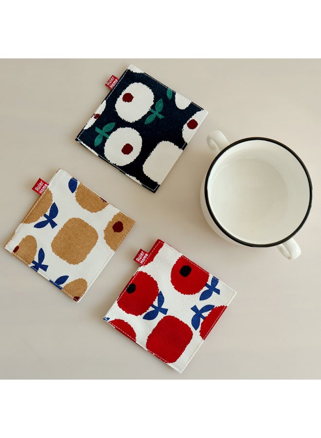 Printed Coaster Japanese Fabric Coaster Double Layer Mug Coaster Tea Coaster Heat Insulation Coaster-Color:Blue Apple Model  - Image 4