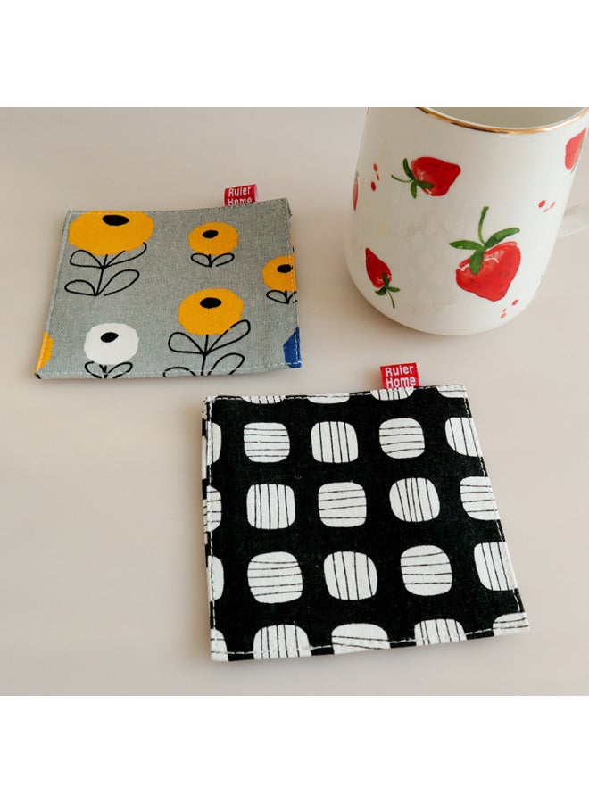Printed Coaster Japanese Fabric Coaster Double Layer Mug Coaster Tea Coaster Heat Insulation Coaster-Color:Blue Apple Model  - Image 5