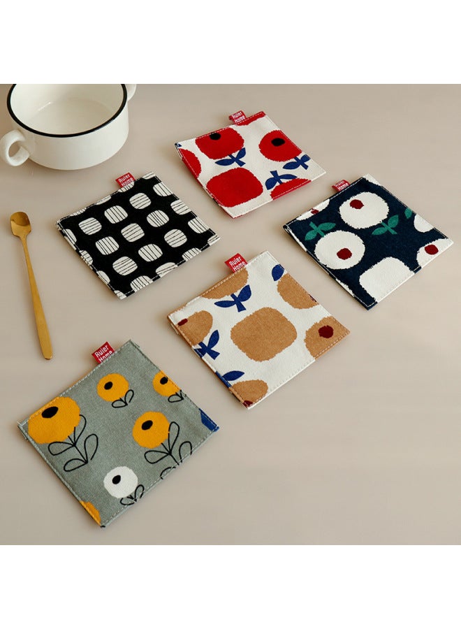 Printed Coaster Japanese Fabric Coaster Double Layer Mug Coaster Tea Coaster Heat Insulation Coaster-Color:Blue Apple Model  - Image 2