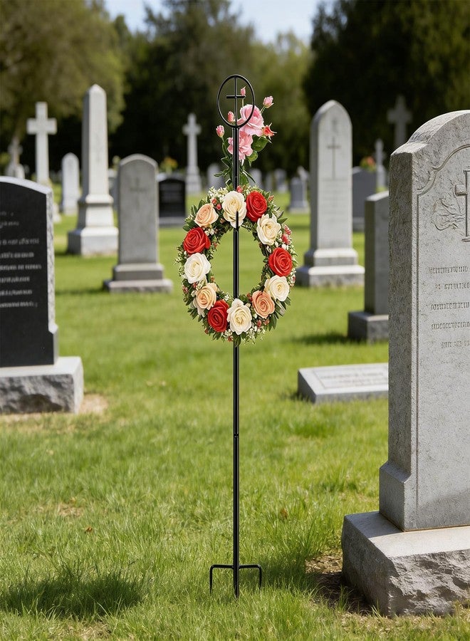 succulentlovers 2PCS Cemetery Wreath Stands, 38" Christmas Metal Wreath Holder Stand with Cross 3 Pronged Decor, Gravestone Wreath Hanger Headstone Flower Holder for Xmas Memorial Day Graveside Decor - Image 4