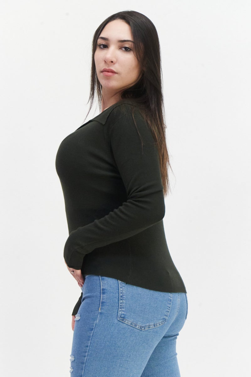 French Connection Women V-Neck Textured Sweater, Olive - Image 4