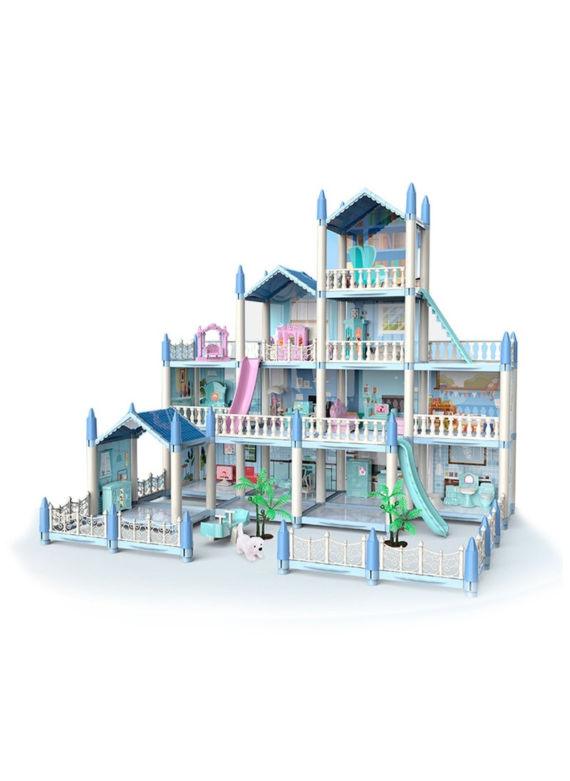 Arabest 14 Rooms 4 Terraces Doll House House 61*54*61cm With 2 Colourful Light Strips With Lights To Assemble Kitchen, Bedroom, Furniture, Garden, Pets Diy Pretend Doll House For Girls  - Image 1