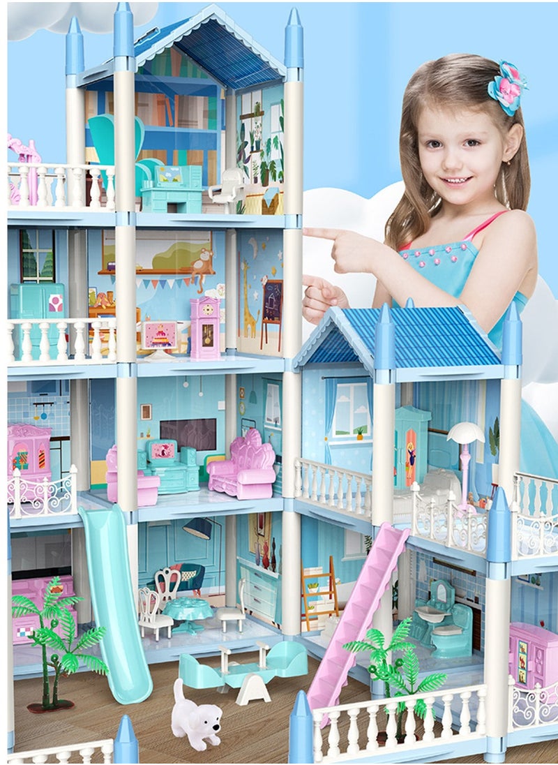 Arabest 14 Rooms 4 Terraces Doll House House 61*54*61cm With 2 Colourful Light Strips With Lights To Assemble Kitchen, Bedroom, Furniture, Garden, Pets Diy Pretend Doll House For Girls  - Image 4