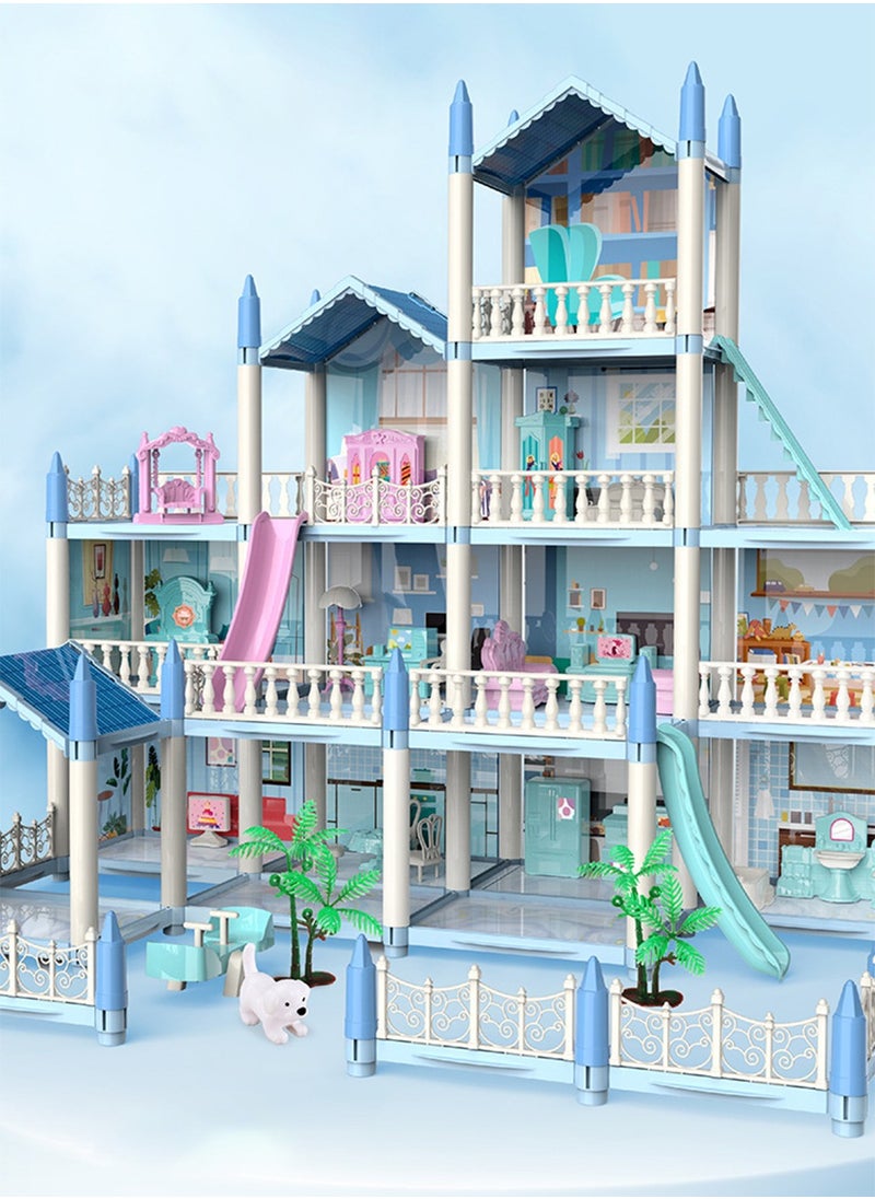 Arabest 14 Rooms 4 Terraces Doll House House 61*54*61cm With 2 Colourful Light Strips With Lights To Assemble Kitchen, Bedroom, Furniture, Garden, Pets Diy Pretend Doll House For Girls  - Image 3