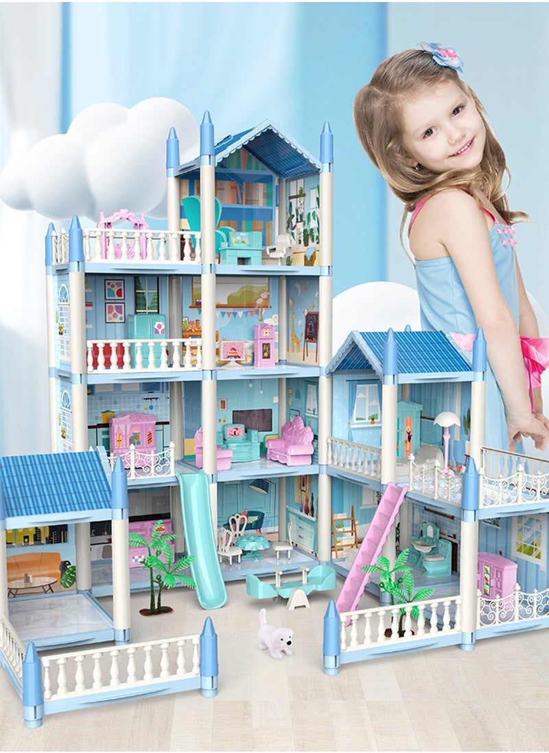 Arabest 14 Rooms 4 Terraces Doll House House 61*54*61cm With 2 Colourful Light Strips With Lights To Assemble Kitchen, Bedroom, Furniture, Garden, Pets Diy Pretend Doll House For Girls  - Image 5