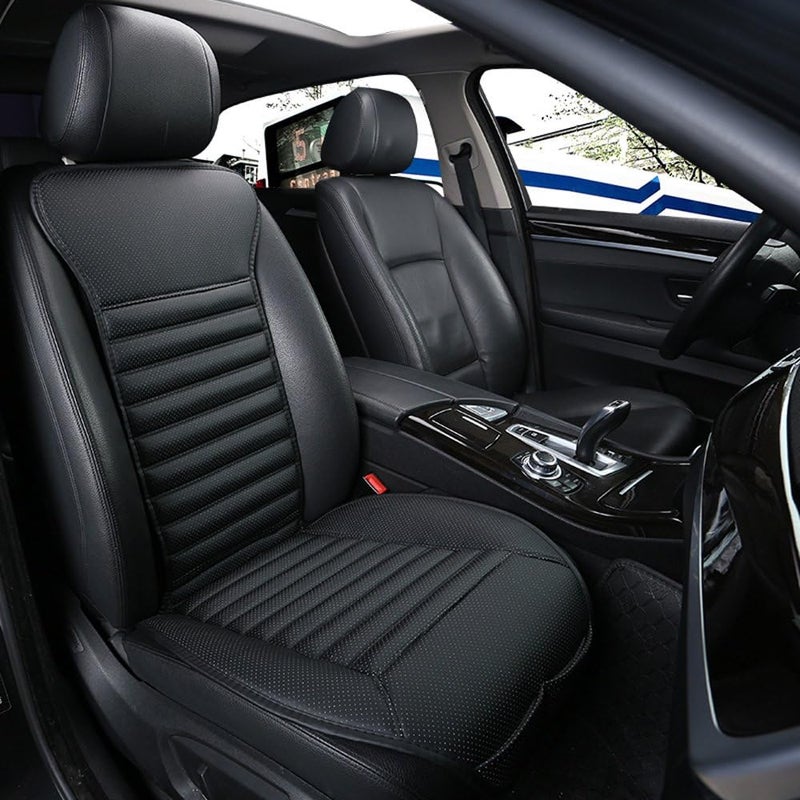 EDEALYN Universal Car Seat Cover PU Leather Car Seat Cushion Driver Seat Cover with Backrest- Car Front Seat Protector Fits 95% of Vehicles-1 Piece (Black-B) - Image 1