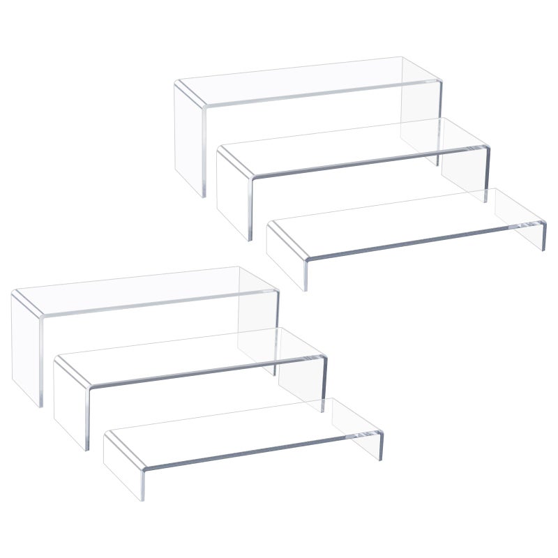 Blaithom Acrylic Display Riser Stand of 6pcs, 5mm Thickness,12'' Length Tierd Display Stands, Acrylic Shelf Risers for Perfume Display,Risers for Buffet Table,Cupcake Stand,Pop Figurines,Tumbler,Food - Image 1