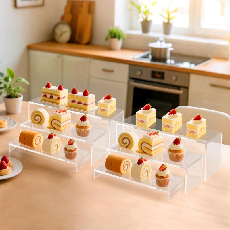 Blaithom Acrylic Display Riser Stand of 6pcs, 5mm Thickness,12'' Length Tierd Display Stands, Acrylic Shelf Risers for Perfume Display,Risers for Buffet Table,Cupcake Stand,Pop Figurines,Tumbler,Food - Image 3