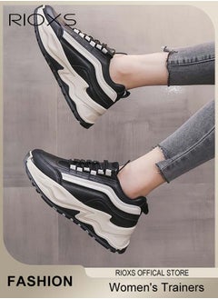RIOXS Women's Sports Shoes, Chunky Sneaker For Womens, Breathable Platform Trainers, Ladies Chunky Shoes For Running Walking Jogging, Casual Wild Shoes,  Lace up Comfortable Fashion Dad Sneakers, Ladies Athlesiure Trainers  - Image 1