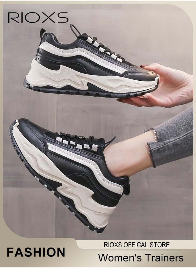 RIOXS Women's Sports Shoes, Chunky Sneaker For Womens, Breathable Platform Trainers, Ladies Chunky Shoes For Running Walking Jogging, Casual Wild Shoes,  Lace up Comfortable Fashion Dad Sneakers, Ladies Athlesiure Trainers  - Image 4