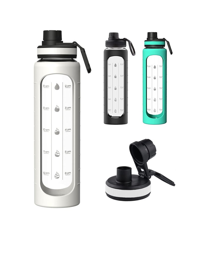 Excefore زجاجة ماء سعة 32 أوقية مع علامات زمنية وجيلد سيليكون - غطاء قابل للطي، زجاجات ماء تحفيزية للترطيب، قابلة لإعادة الاستخدام، بفم واسع، مضادة للتسرب، زجاجة شرب سعة 1 لتر، خالية من BPA - Image 1