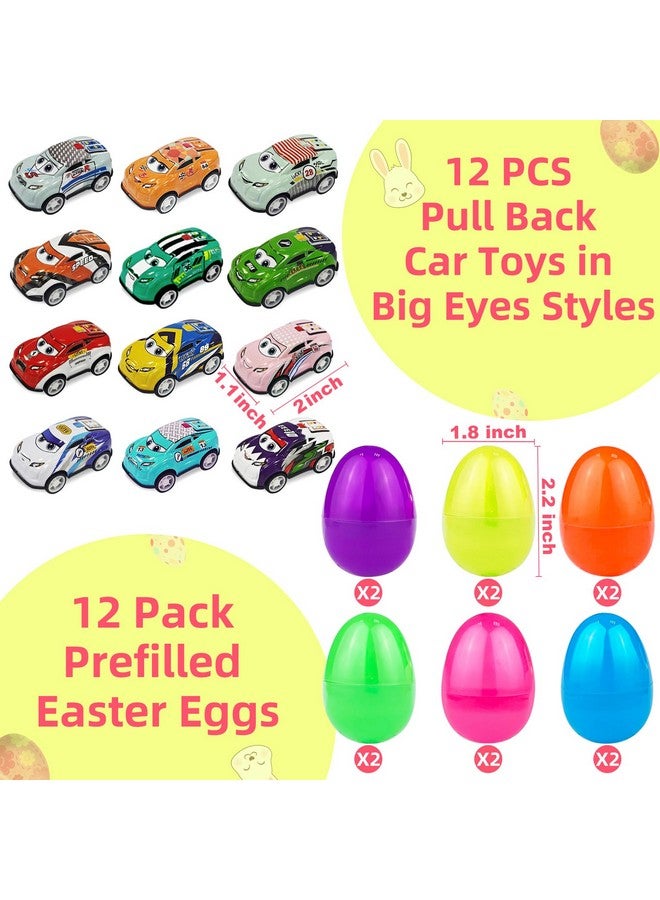 AMENON 12 Pack Prefilled Easter Eggs Filled with Pull Back Car Toys, Colorful Easter Eggs Vehicle for Kids Boys Toddlers Easter Basket Stuffers Surprise Egg Hunt Easter Eggs Filler Easter Basket Essential - Image 3