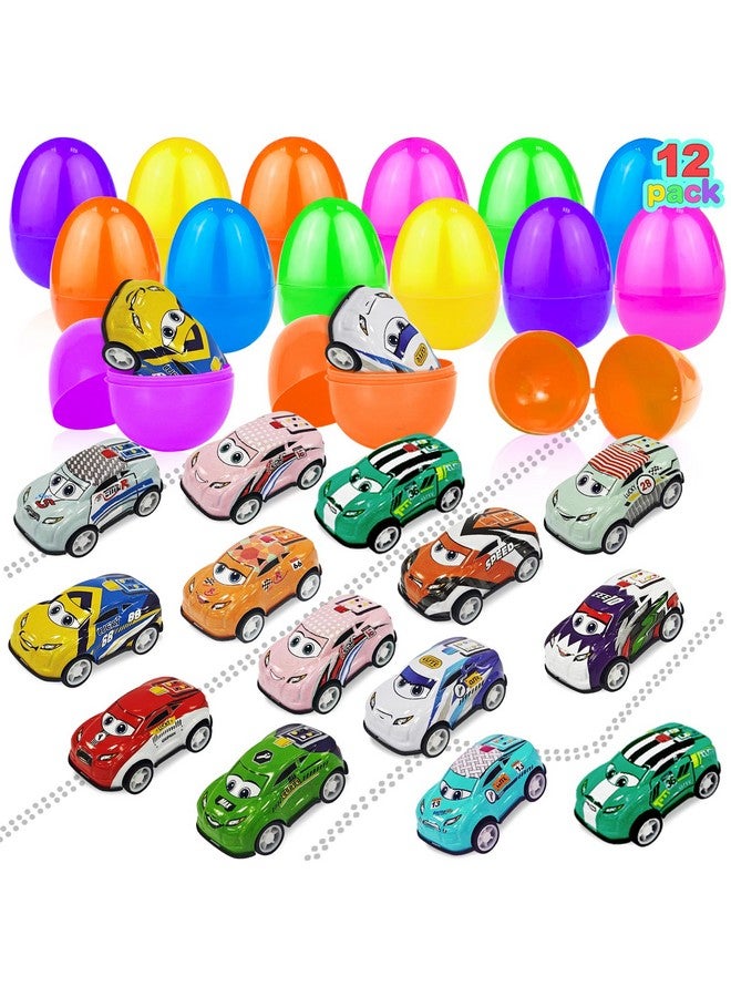 AMENON 12 Pack Prefilled Easter Eggs Filled with Pull Back Car Toys, Colorful Easter Eggs Vehicle for Kids Boys Toddlers Easter Basket Stuffers Surprise Egg Hunt Easter Eggs Filler Easter Basket Essential - Image 1