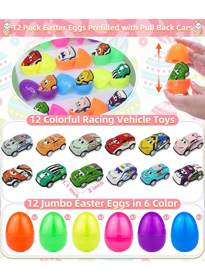 AMENON 12 Pack Prefilled Easter Eggs Filled with Pull Back Car Toys, Colorful Easter Eggs Vehicle for Kids Boys Toddlers Easter Basket Stuffers Surprise Egg Hunt Easter Eggs Filler Easter Basket Essential - Image 2