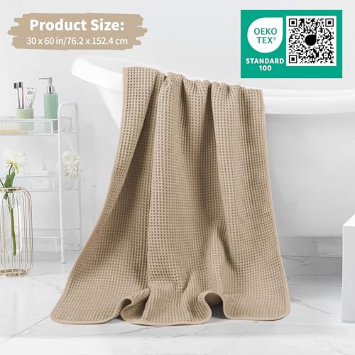 MICROFI New Microfiber Waffle Bath Towels, 2 Pieces, Oversized, Soft, Absorbent, Fast Drying, Lint Free 430 GSM (Beige) - Image 5