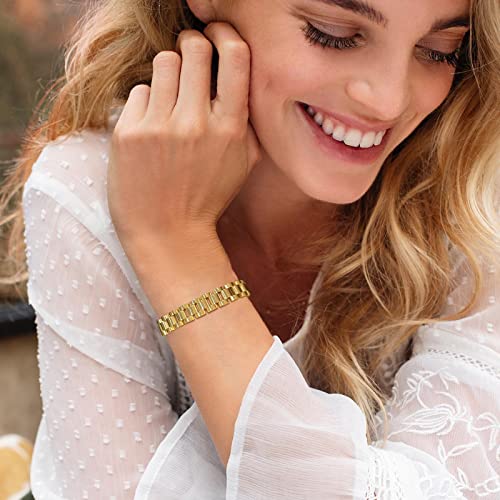 MPRAINBOW 18K Gold Plated Chain Link Bracelet, Stainless Steel Crystal Friendship Bracelets Bangle,Watch Band Chains Wristband Jewelry with Adjust Tool - Image 2