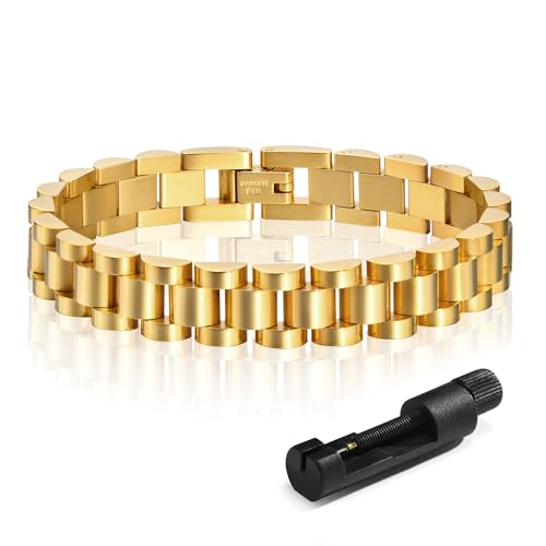 MPRAINBOW 18K Gold Plated Chain Link Bracelet, Stainless Steel Crystal Friendship Bracelets Bangle,Watch Band Chains Wristband Jewelry with Adjust Tool - Image 1