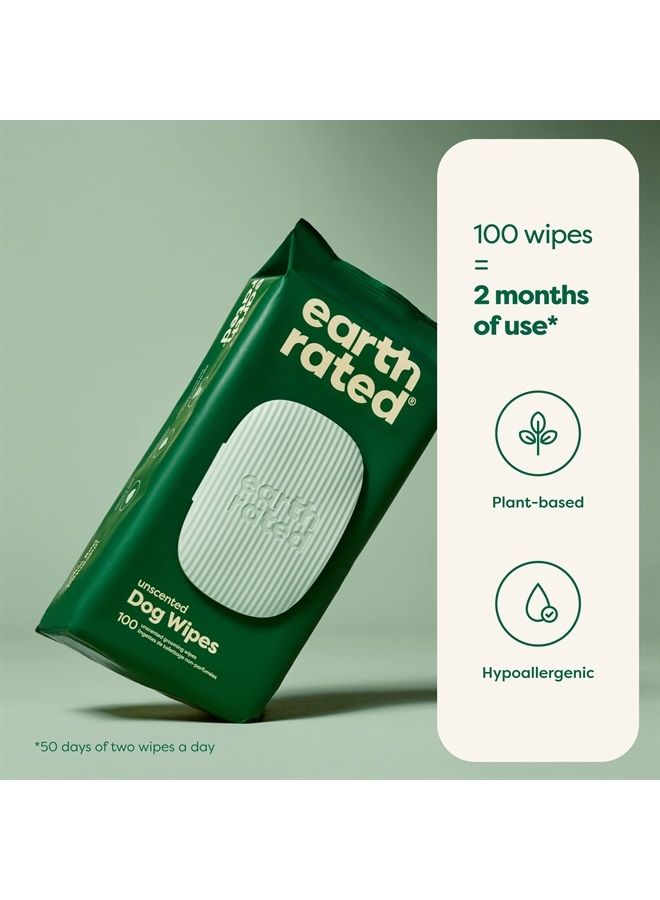 Earth Rated Dog Wipes, New Look, Thick Plant Based Grooming Wipes For Easy Use on Paws, Body and Bum, Unscented, 100 Count - Image 3