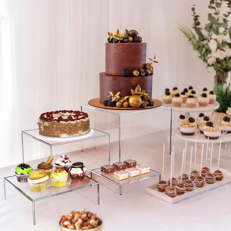 TPGP kiooil Set of 4 Crystal Clear Acrylic Boxes - Cube Display Buffet Nesting Risers with Hollow Bottoms - Image 3