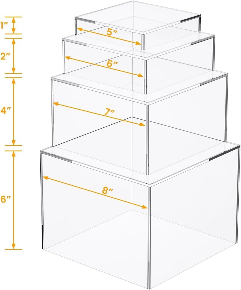 TPGP kiooil Set of 4 Crystal Clear Acrylic Boxes - Cube Display Buffet Nesting Risers with Hollow Bottoms - Image 2
