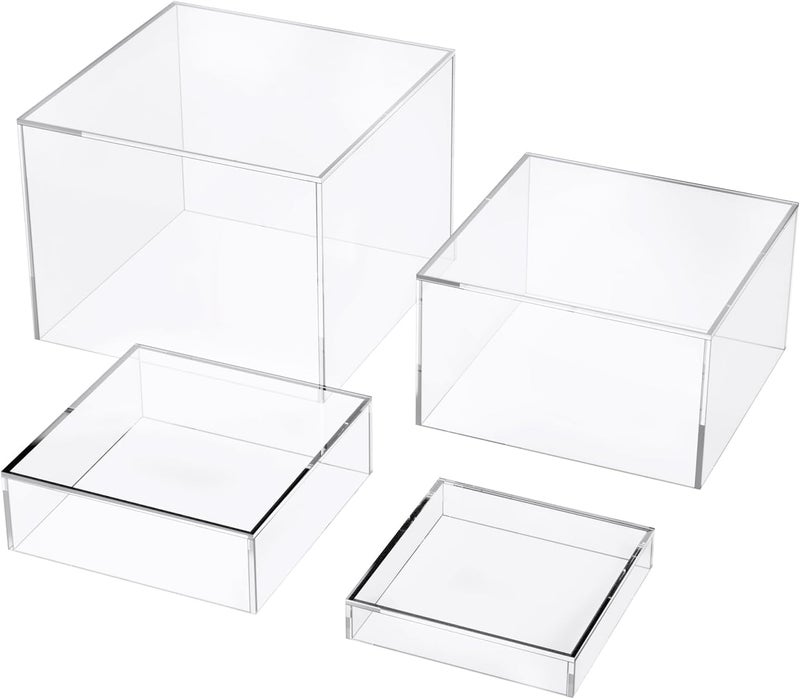 TPGP kiooil Set of 4 Crystal Clear Acrylic Boxes - Cube Display Buffet Nesting Risers with Hollow Bottoms - Image 1