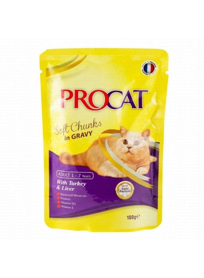 PROCAT Adult Wet Food Soft Chunks with Turkey & Liver in Gravy 100 g From Varmacy