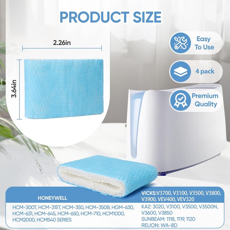 LBLVBNEWD 4 Pack HAC-504 Humidifier Wicking Filter Replacement Compatible with Honeywell HCM-350,HCM-300T, HCM-600, HCM-710, HCM-315T,HAC-504 and HAC-504AW Cool Mist Humidifiers Blue - Image 2