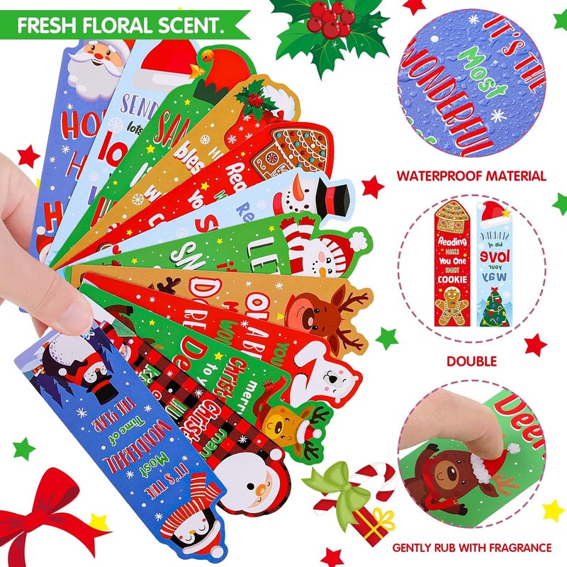 Fainne 60 Pieces Christmas Scented Bookmarks Kids Bulk Scratch and Sniff Smelly Classroom Cute Back to School Bookmarks Gift Stuff for Students Christmas End of Year Graduation Birthday Gift Favor - Image 3