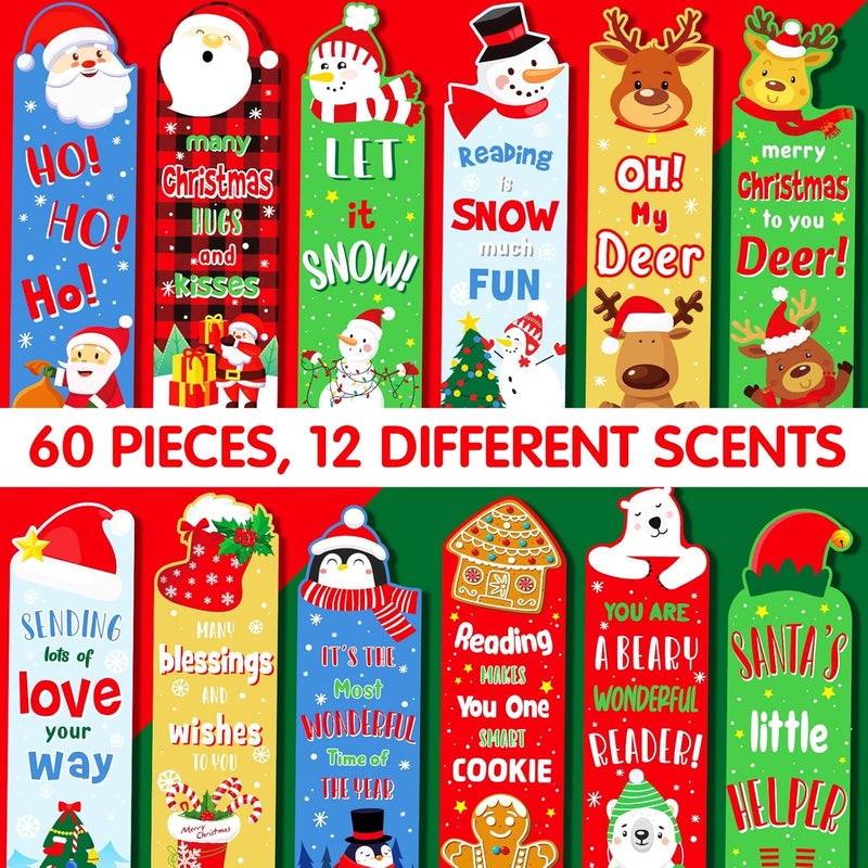Fainne 60 Pieces Christmas Scented Bookmarks Kids Bulk Scratch and Sniff Smelly Classroom Cute Back to School Bookmarks Gift Stuff for Students Christmas End of Year Graduation Birthday Gift Favor - Image 4