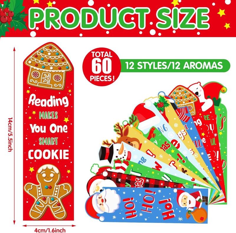 Fainne 60 Pieces Christmas Scented Bookmarks Kids Bulk Scratch and Sniff Smelly Classroom Cute Back to School Bookmarks Gift Stuff for Students Christmas End of Year Graduation Birthday Gift Favor - Image 2