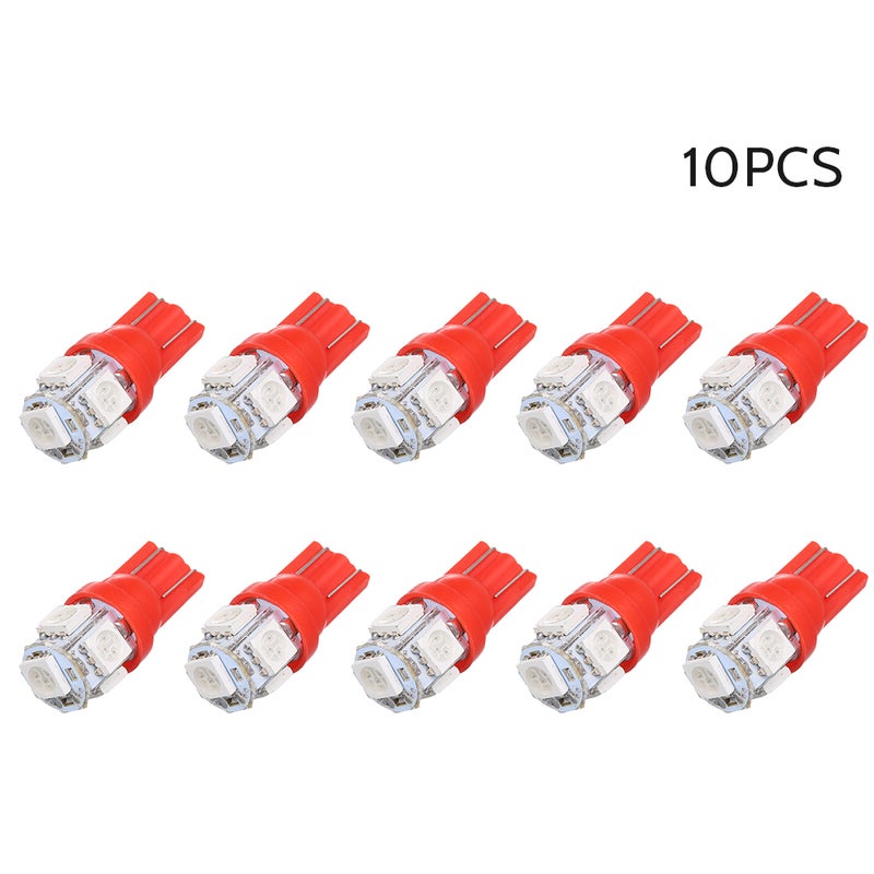مجموعة من 10 مصابيح سيارة LED من 5 قطع DC12V 1W بمقبس قاعدة T10 وضوء أحمر للسيارات الأكبر حجمًا (SUV) والشاحنات والمركبات الرحالية (RV) - Image 1