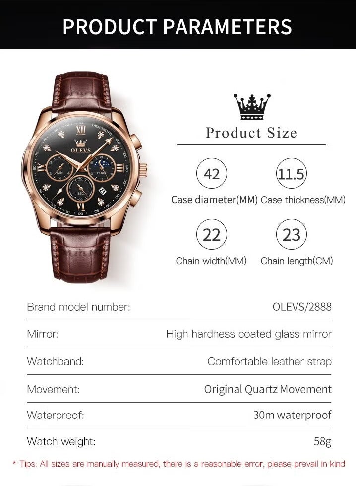 OLEVS Watches for Men Quartz Leather Chronograph Water Resistant Watch 2888 - Image 5