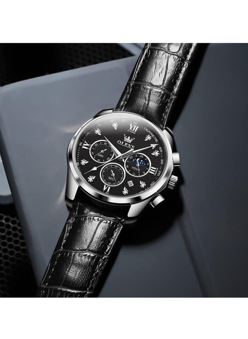 OLEVS Watches for Men Quartz Leather Chronograph Water Resistant Watch 2888 - Image 4