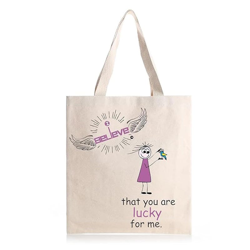 STRUTT Foldable Canvas Tote Bag for Women, Tote Bag for College Girls,100% Organic Cotton Reusable Shopping Bag for Grocery, Eco-Friendly Multi-Purpose Bag for Travel & Daily Use - in Lucky - Image 1