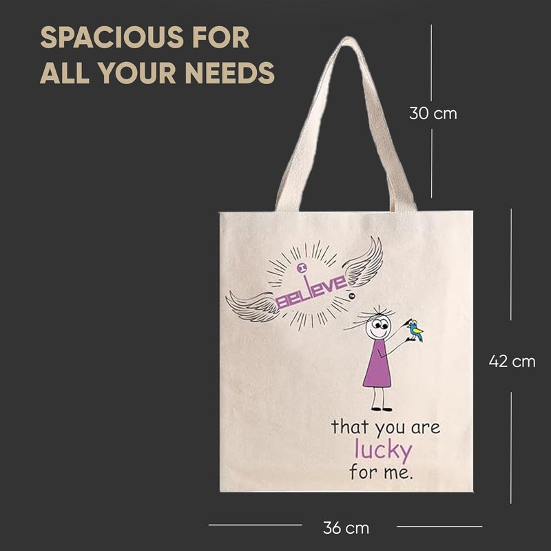STRUTT Foldable Canvas Tote Bag for Women, Tote Bag for College Girls,100% Organic Cotton Reusable Shopping Bag for Grocery, Eco-Friendly Multi-Purpose Bag for Travel & Daily Use - in Lucky - Image 5